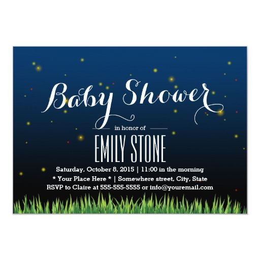 Stylish Summer Night Fireflies Baby Shower 5x7 Paper Invitation Card