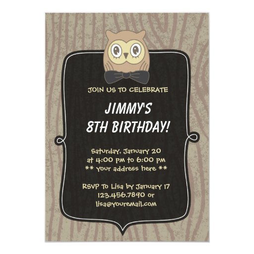 Cute Owl Forest Theme 8th Birthday Invites 5" X 7" Invitation Card (front side)