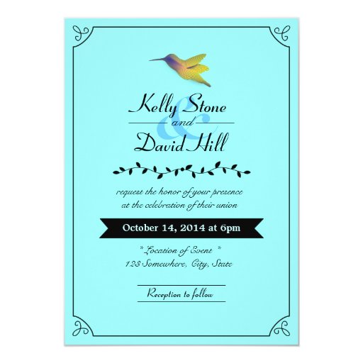 Mint Blue Hummingbird Wedding Invitations 5" X 7" Invitation Card (front side)