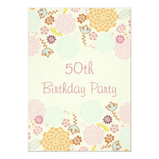 Womens' 50th Birthday Fancy Modern Floral 5x7 Paper Invitation Card (front side)