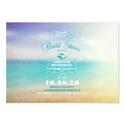 Modern ombre blue vanilla beach bridal shower 5x7 paper invitation card