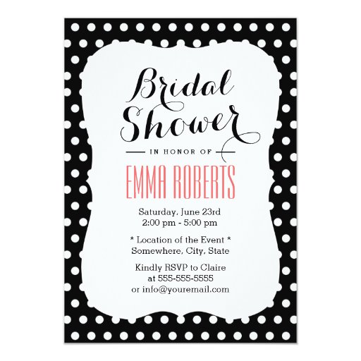 Cute Black & White Polka Dots Bridal Shower 5x7 Paper Invitation Card