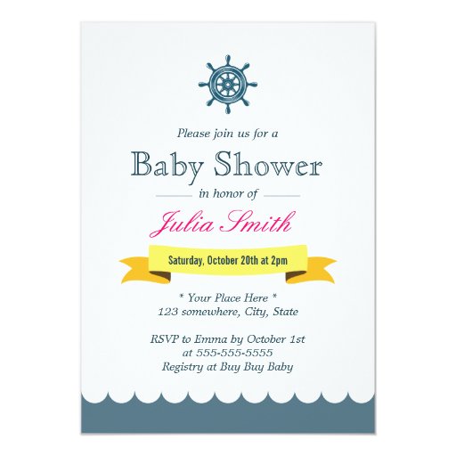 Nautical Sailor Helm Wheel Baby Shower Invitations 5" X 7" Invitation Card (front side)