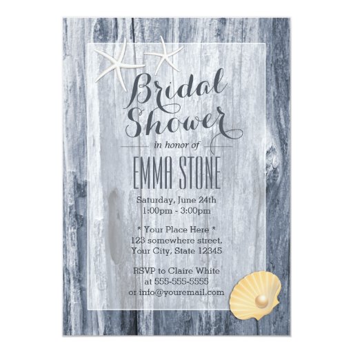 Classy Beach Theme Blue Driftwood Bridal Shower 5x7 Paper Invitation Card
