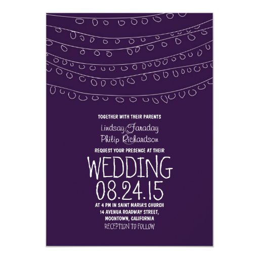 modern purple string of lights wedding invitations 5" x 7" invitation card
