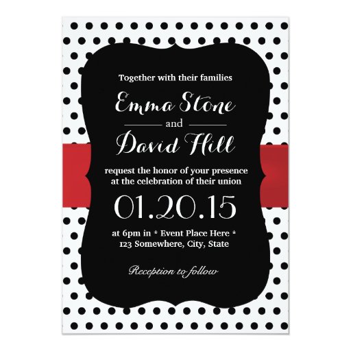 Classy Black & White Polka Dot Wedding 5x7 Paper Invitation Card