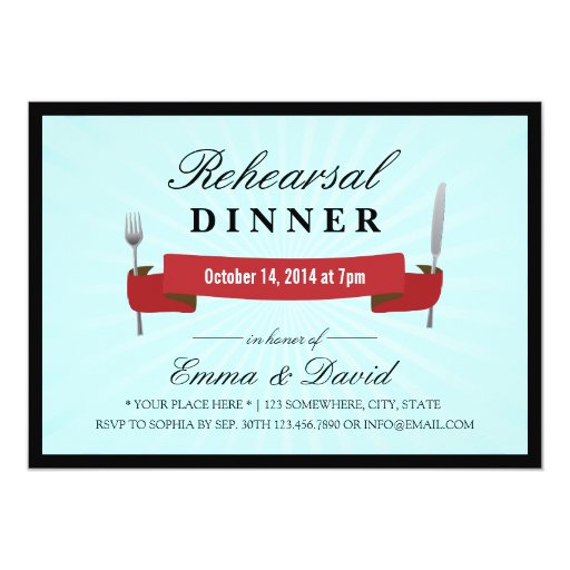 Mint Blue Red Banner Rehearsal Dinner Invitations 5" X 7" Invitation Card (front side)