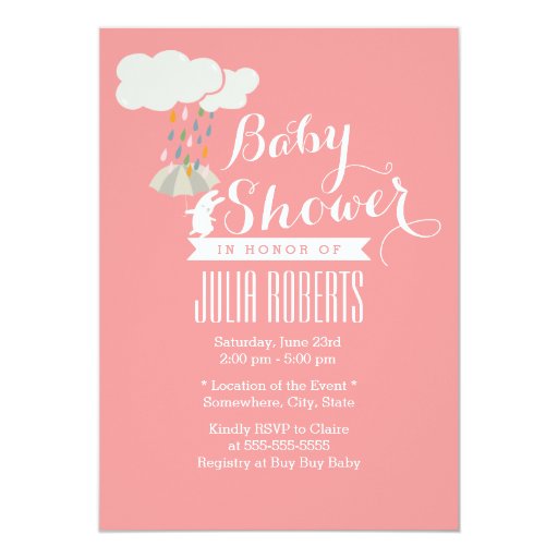 Cute Rabbit Pink Baby Shower Invitations 5" X 7" Invitation Card