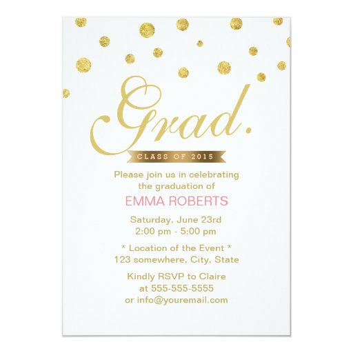 Simple Gold Glitter Confetti Dots Graduation 5x7 Paper Invitation Card (front side)