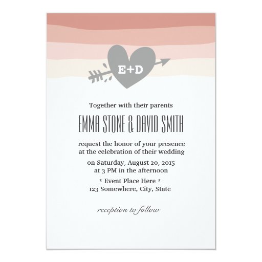Girly Stripes Heart & Arrow Wedding Invitations 5" X 7" Invitation Card (front side)
