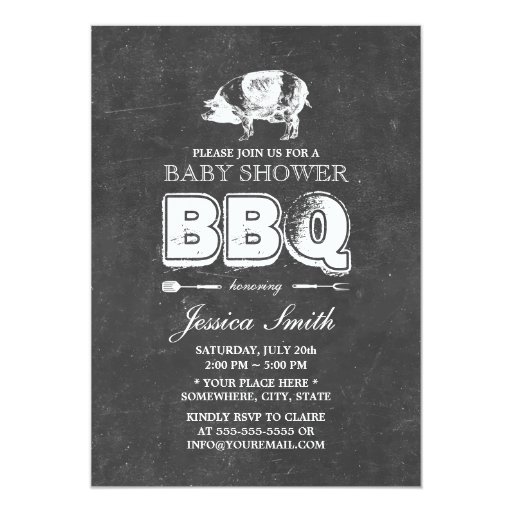Vintage Chalkboard Pig Roast Baby Shower BBQ Party 5x7 Paper Invitation Card (front side)