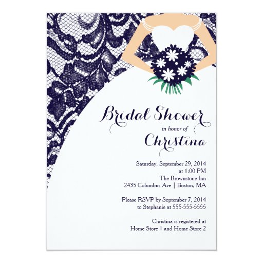 Modern Blue Lace Bride Bridal Shower Invitation 5" X 7" Invitation Card