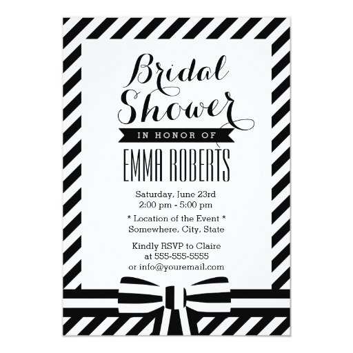 Classy Black & White Stripes Bridal Shower 5x7 Paper Invitation Card