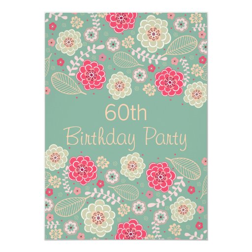 60th Birthday Party Chic Funky Modern Floral 5x7 Paper Invitation Card (front side)