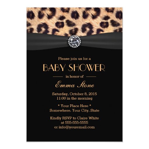 Luxury Diamond & Leopard Print Baby Shower 5x7 Paper Invitation Card