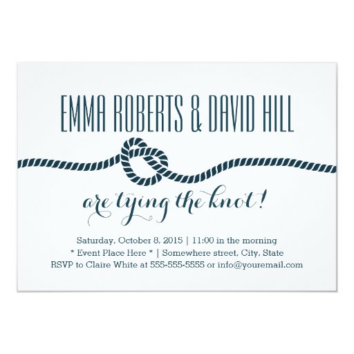 Simple Blue Rope Knot Wedding Invitations 5" X 7" Invitation Card (front side)