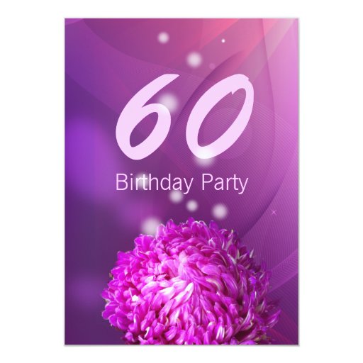 Classy Purple Flower 60th Birthday Party Invite 5" X 7" Invitation Card (front side)