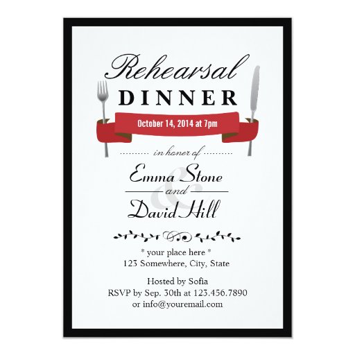Red Banner Wedding Rehearsal Dinner Invitations 5" X 7" Invitation Card (front side)