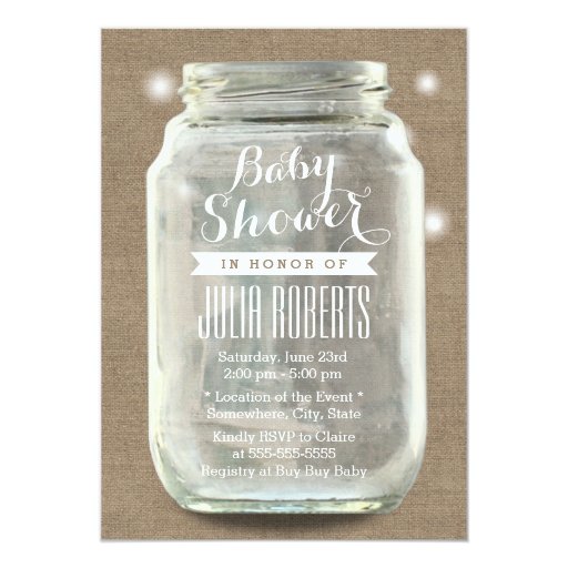 Rustic Burlap Maron Jar Baby Shower Invitations 5" X 7" Invitation Card