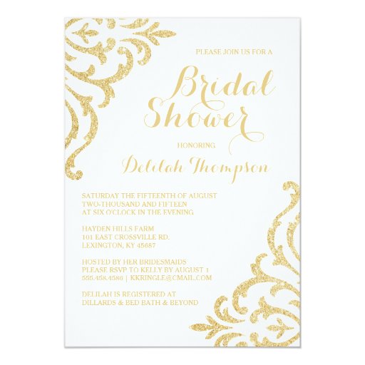 Gold Vintage Glam Elegant Bridal Shower Invitation 5" X 7" Invitation Card