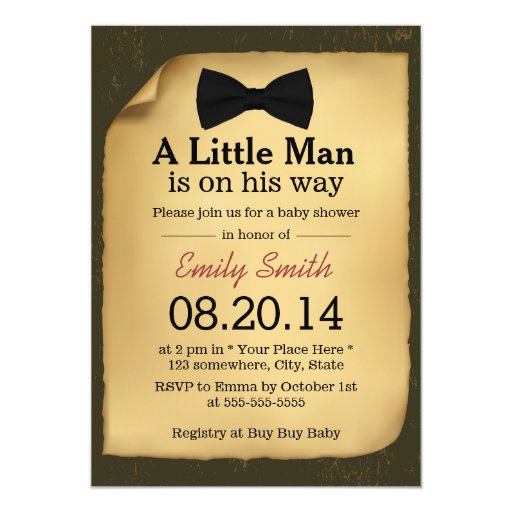 Vintage Bow Tie Little Man Baby Shower Invitations 5" X 7" Invitation Card (front side)