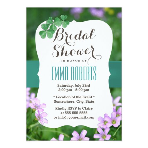 Classy Shamrock Teal Ribbon Bridal Shower 5x7 Paper Invitation Card