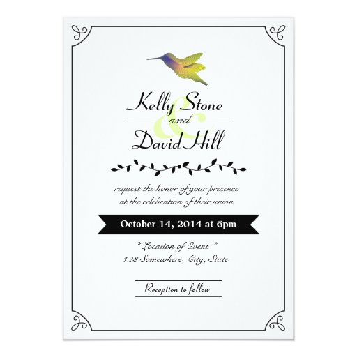Elegant Colorful Hummingbird Wedding Invitations 5" X 7" Invitation Card (front side)