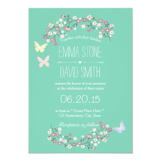 Elegant Butterfly & Flowers Spring Floral Wedding 5x7 Paper Invitation Card