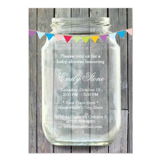 Rustic Barn Wood Mason Jar Baby Shower 5x7 Paper Invitation Card