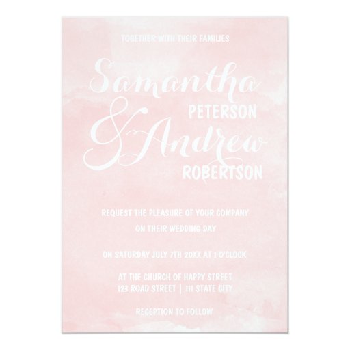 Modern blush pink watercolor Wedding 5x7 Paper Invitation Card