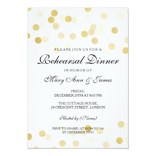Elegant Rehearsal Dinner Gold Foil Glitter Lights 5x7 Paper Invitation Card (front side)