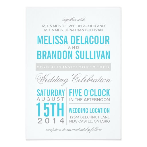 Turquoise Modern Typography Wedding Invitation 5" X 7" Invitation Card