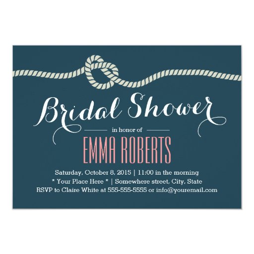 Navy Blue Rope Knot Bridal Shower Invitations 5" X 7" Invitation Card (front side)