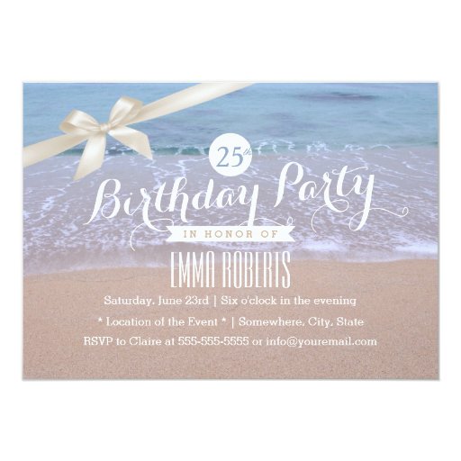 Classy Ivory Ribbon Beach Theme Birthday Party 5x7 Paper Invitation Card