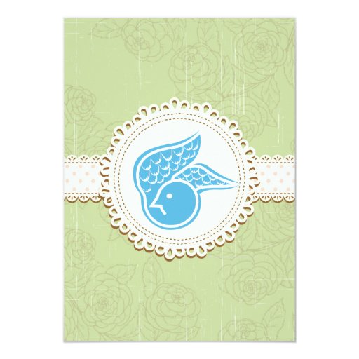 Bluebird of Happiness Floral Wedding Invitation 5" X 7" Invitation Card (front side)