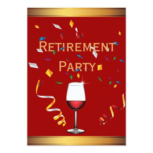 Luxury Gold & Red Wine Retirement Party Invitation 5" X 7" Invitation Card (front side)