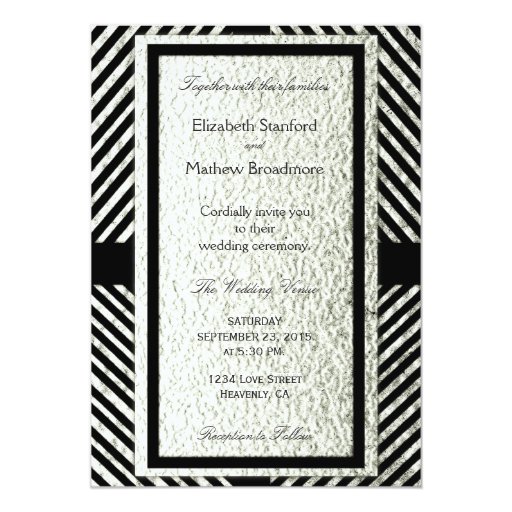 Silver and Black Modern Chevron Wedding Invitation 5" X 7" Invitation Card (front side)
