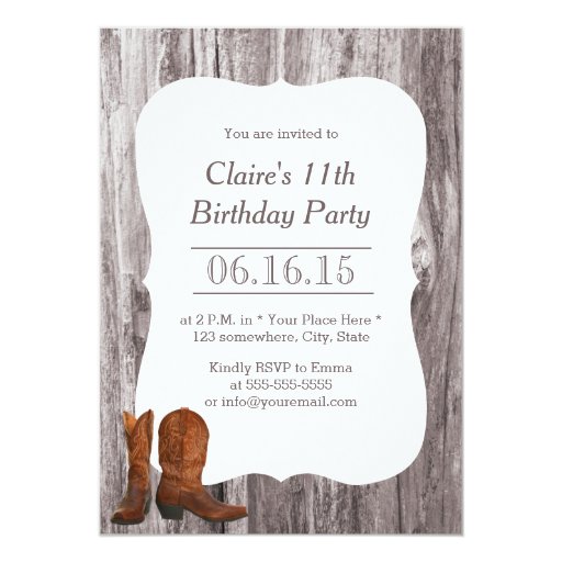 Country Cowboy/Cowgirl Wood Birthday Party 5x7 Paper Invitation Card (front side)