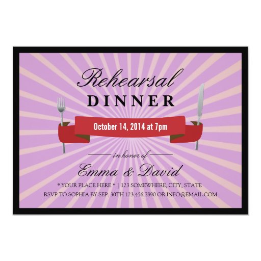 Formal Violet Wedding Rehearsal Dinner Invitations 5" X 7" Invitation Card (front side)