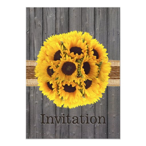 Country Sunflowers Barn Wood Bridal Shower 5x7 Paper Invitation Card (front side)