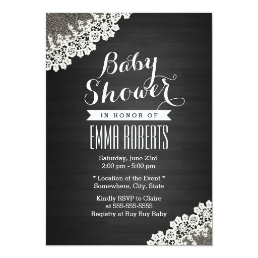 Vintage Lace Dark Wood Baby Shower Invitations 5" X 7" Invitation Card