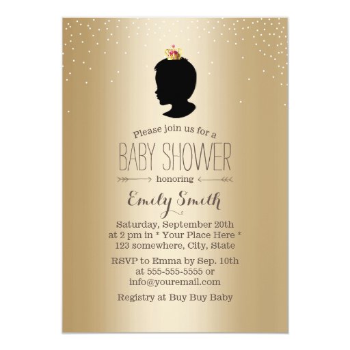 Little Prince Silhouette Gold Metallic Baby Shower 5x7 Paper Invitation Card
