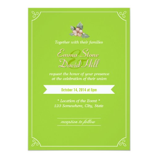 Spring Green Vintage Flower Wedding Invitations 5" X 7" Invitation Card (front side)