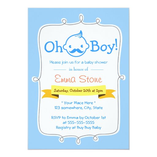 Blue Little Man Baby Boy Baby Shower Invitations 5" X 7" Invitation Card (front side)