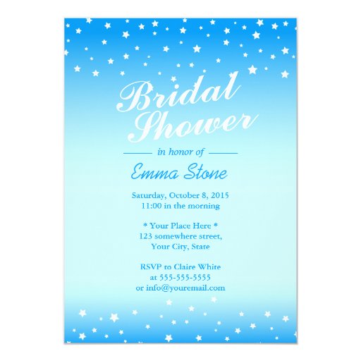 Elegant Stars Shades of Blue Bridal Shower 5x7 Paper Invitation Card