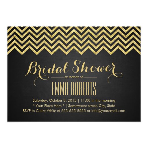 Modern Gold Chevron Stripes Bridal Shower 5x7 Paper Invitation Card