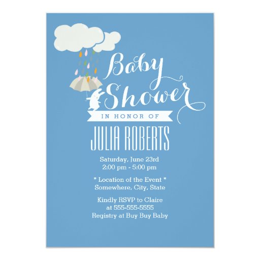 Cute Rabbit Blue Baby Shower Invitations 5" X 7" Invitation Card (front side)