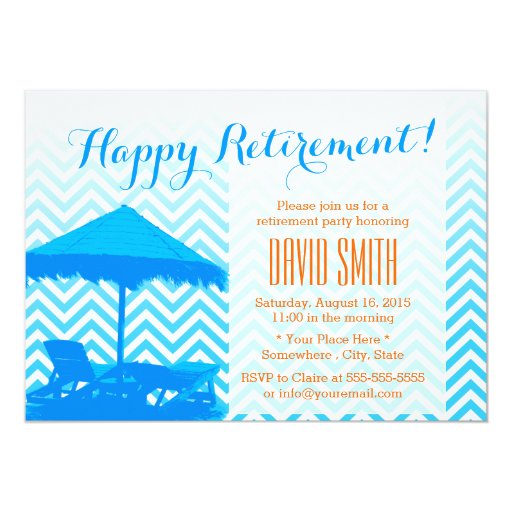 Blue Beach Chevron Retirement Party Invitations 5" X 7" Invitation Card (front side)