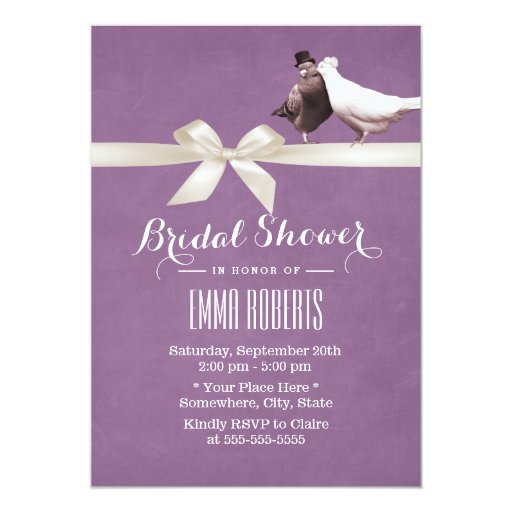 Stylish Violet Love Birds Bridal Shower 5x7 Paper Invitation Card