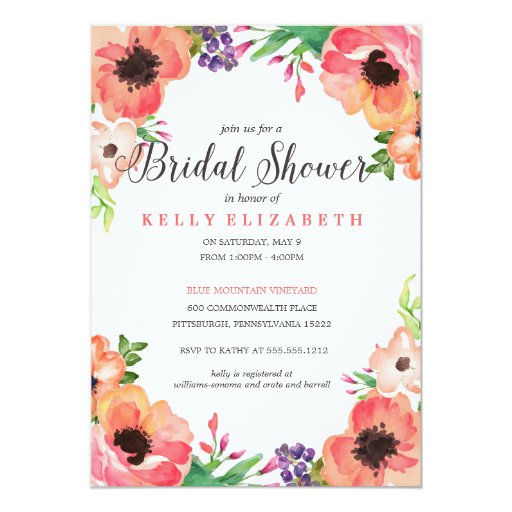 MODERN WATERCOLOR FLORAL bridal shower invitation (front side)